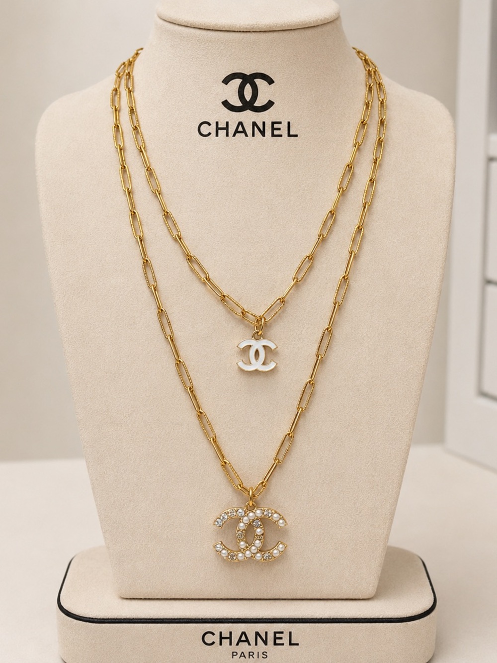 Chanel Gold-Tone Double CC Pendant Layered Necklace - Gold